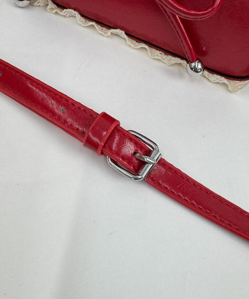 ショルダーバッグ 小さめ フェイクレザー ハンドバッグ スクエア 2way 肩掛けバッグ リボンデザイン 大人かわいい手提げ鞄 レース 斜め掛けカバン フェミニン 77YUEL-002